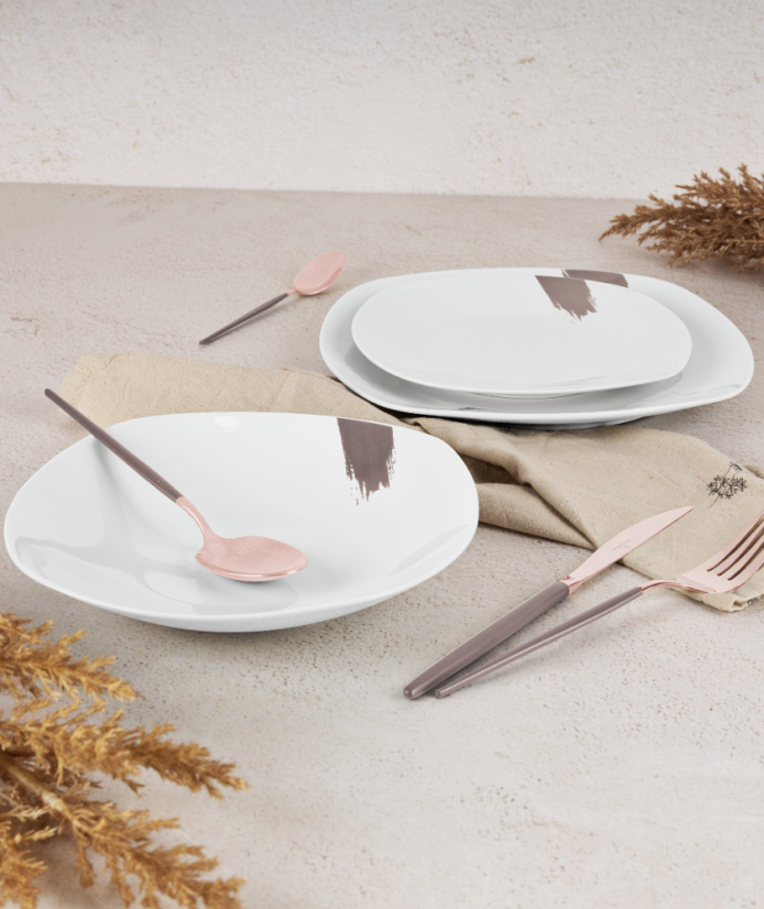 Jídelní sada talířů 18 ks Taupe Collection bílá-šedá