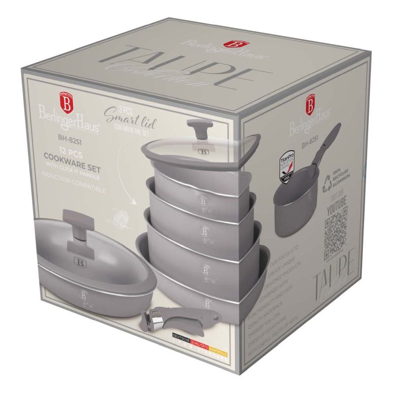Set de veselă acoperit cu titan, colecția Taupe, format din 12 piese