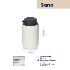 Dávkovač mýdla Sana keramika bílá 14,5 x 9 cm 300 ml