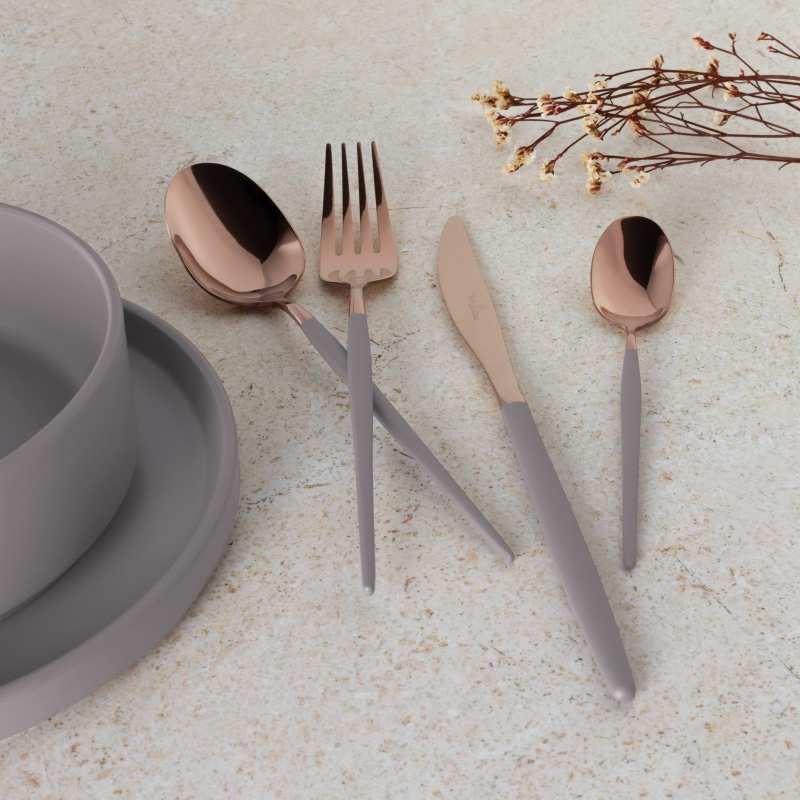 Sada příborů nerez 24 ks leštěná Taupe - Rose Gold