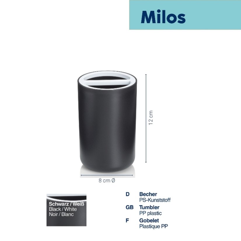 Plastový pohár Milos černobílý 12 cm 8 cm průměr