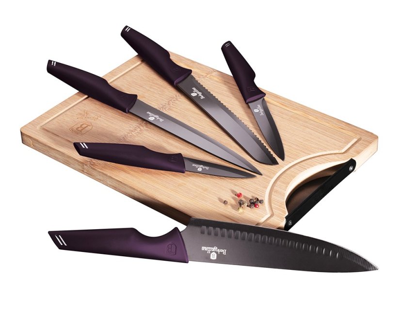 Sada nožov s nepriľnavým povrchom + doska 6 ks Purple Eclipse Collection