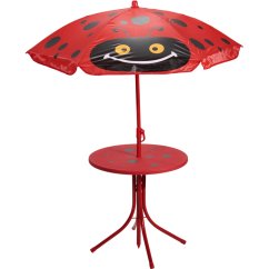 Záhradný nábytok detský stôl, 2 stoličky + slnečník s motívom berušky