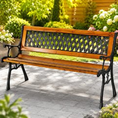 Banco de jardín de abeto y metal, 125 cm