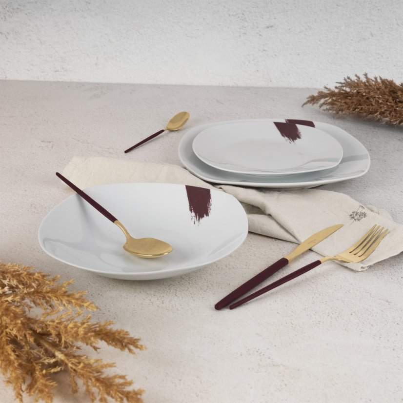 Jídelní sada talířů 18 ks Leonardo Collection bílá-bordó