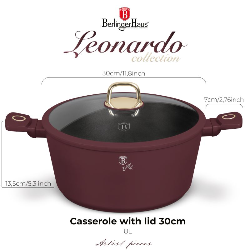 Kastrol s titanovým povrchem a poklicí 30 cm Leonardo Collection