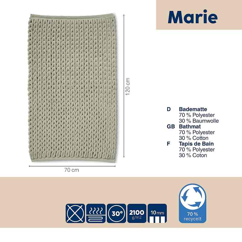 Koupelnová předložka MARIE 70% recyklovaný PES/30% bavlna taupe 120x70x2 cm