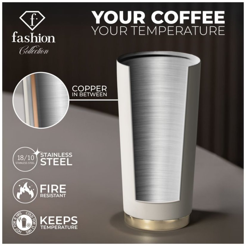 Nerezový termohrnek na kávu i čaj 0,5 l Cream Gold Collection