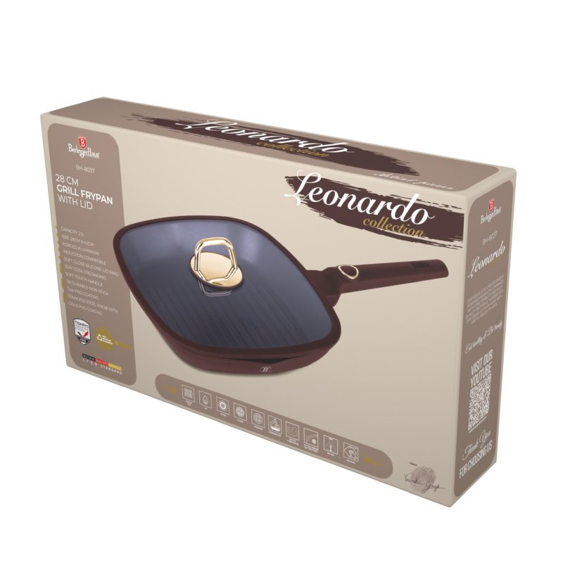 Pánev grilovací s titanovým povrchem a poklicí 28 cm Leonardo Collection