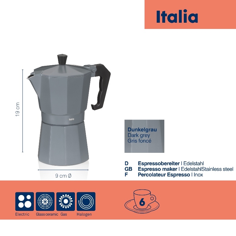 Konvice na espresso tmavě šedá 19,0cm 9,0cm 300 ml