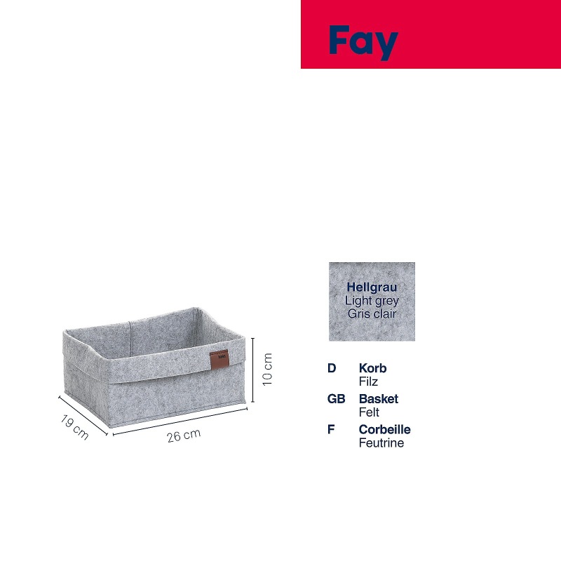 Koš Fay 26x19 cm filc světle šedá