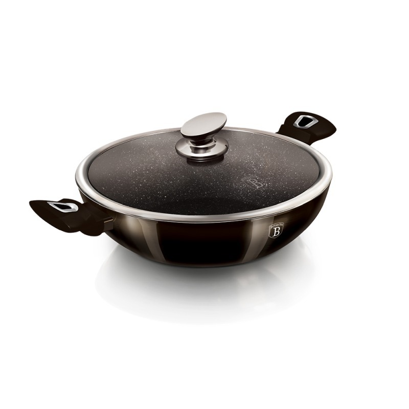 Pánev WOK s poklicí s mramorovým povrchem 30 cm Shiny Black Edition