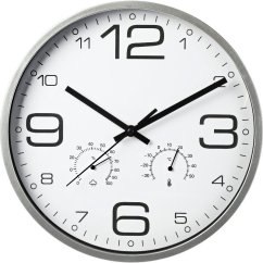 Nástenné hodiny s teplomerom a vlhkomerom 30 cm strieborný rám