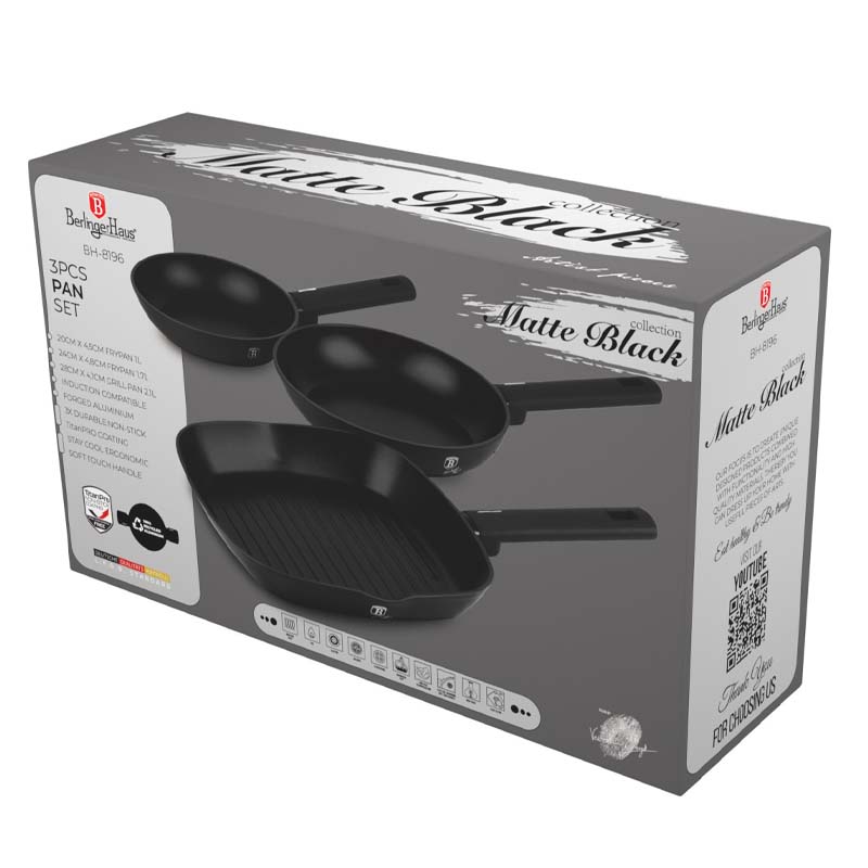 Sada pánví s titanovým povrchem 3 ks Matte Black Collection steak