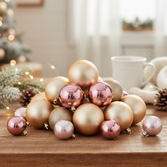 Vianočné ozdoby guľa sada 26 ks zlatoružová