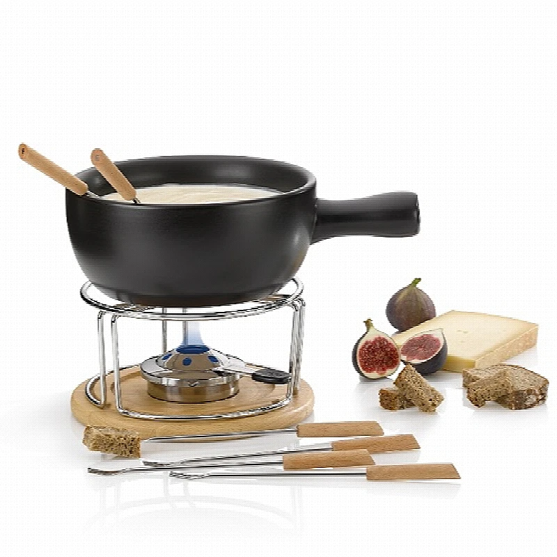 Sýrové fondue NATURA keramika, nerez, chrom, dřevo
