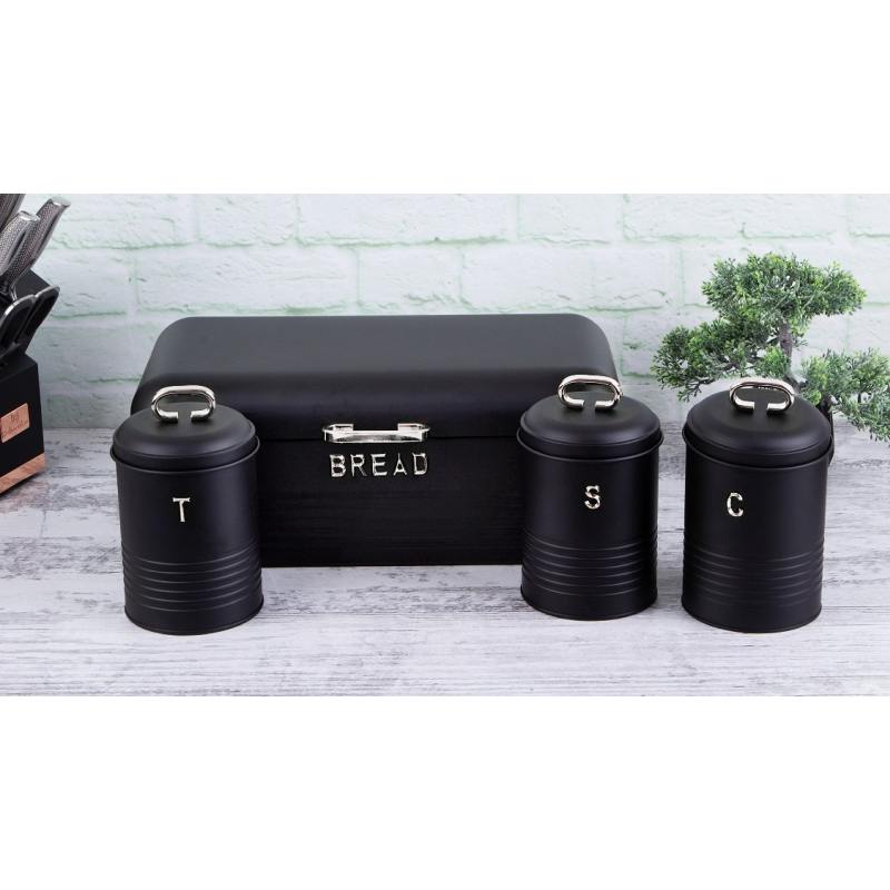 Chlebovka a dóza na potraviny sada 4 ks Matte Black Collection