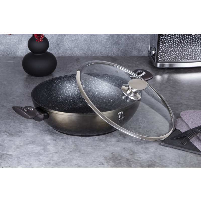 Pánev WOK s poklicí s mramorovým povrchem 30 cm Shiny Black Edition