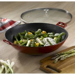 Wok liatinový s pokrievkou CALIDO 36 cm červená