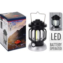 Lucerna s LED žárovkou kempingová 10 x 16 cm kovová černá Lucerna s LED žárovkou kempingová 10 x 16 cm kovová černá