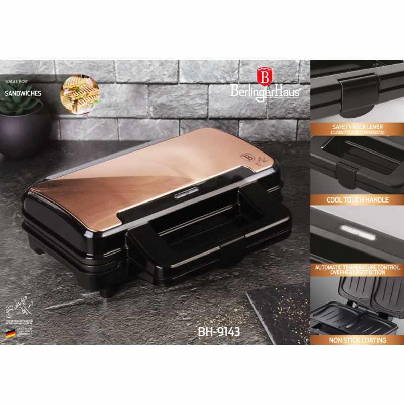 Sendvičovač s nepřilnavým povrchem 900 W Rosegold Metallic Line