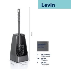 Set toaleta LEVIN plastic gri inchis 12x12x38 cm