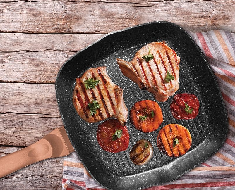 Pánev grilovací s mramorovým povrchem a poklicí 28 cm Rosegold Metallic Line