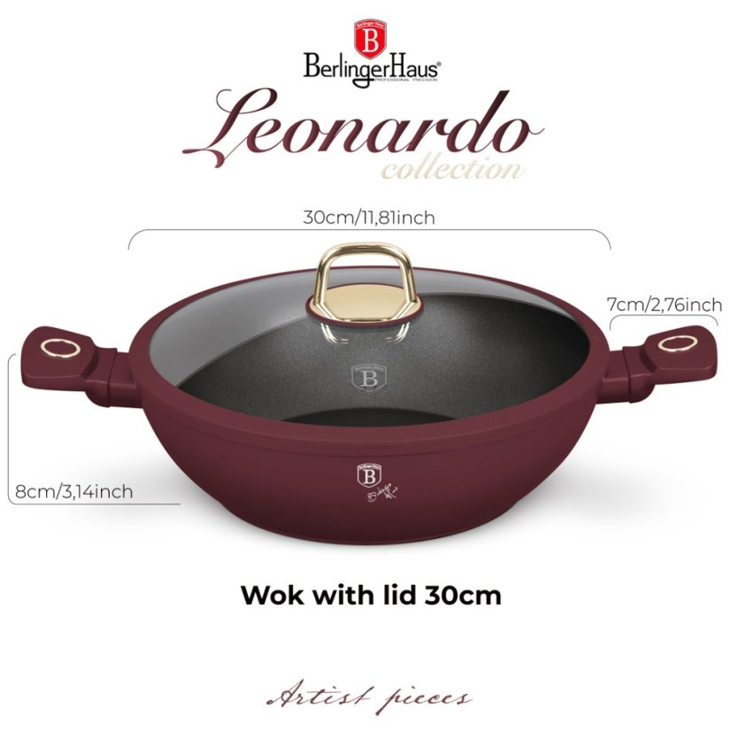 Pánev wok s poklicí a titanovým povrchem 30 cm Leonardo Collection