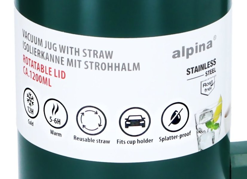 Cană termos din oțel inoxidabil cu pereți dubli 1,2 l verde