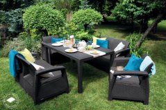 Set mobilier de gradina Keter Corfu Fiesta doua cu doua locuri + doua fotolii + masa grafit Set mobilier de gradina Keter Corfu Fiesta doua cu doua locuri + doua fotolii + masa grafit