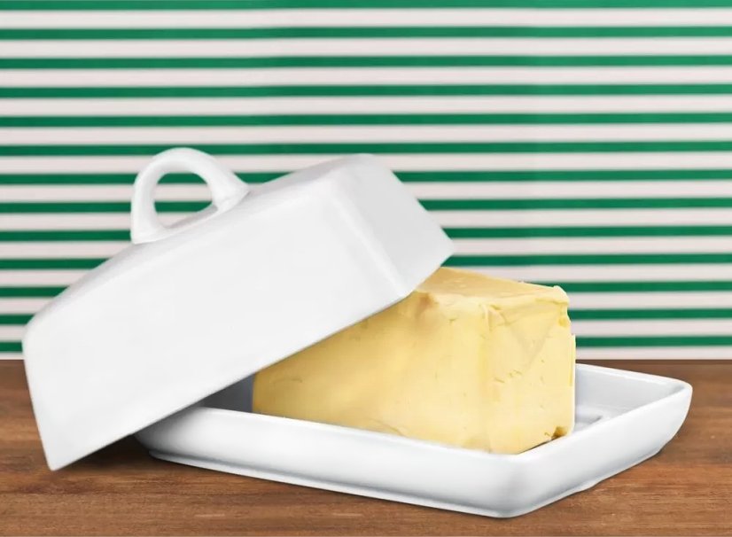 Dóza na máslo porcelánová lesklá bílá 14x17x8cm