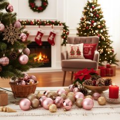 Set de 57 adornos navideños rosa dorado