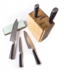 Set cuțite G21 Damascus Premium în bloc de bambus, Cutie, 5 buc + piatră de ascuțit Set cuțite G21 Damascus Premium în bloc de bambus, Cutie, 5 buc + piatră de ascuțit