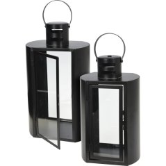 Lanternă metal negru set de 2 buc