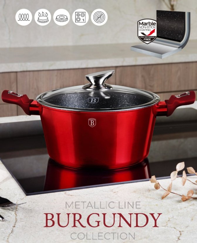 Sada nádobí s mramorovým povrchem 16 ks Burgundy Metallic Line
