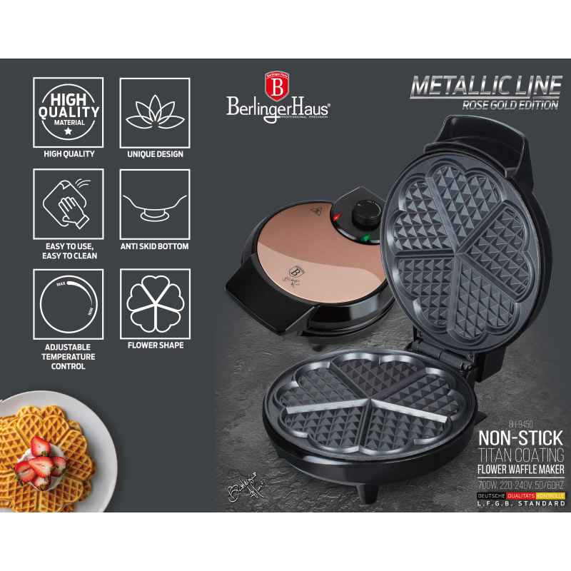 Aparat de vafe pentru 5 vafe in forma de floare Rosegold Metallic Line
