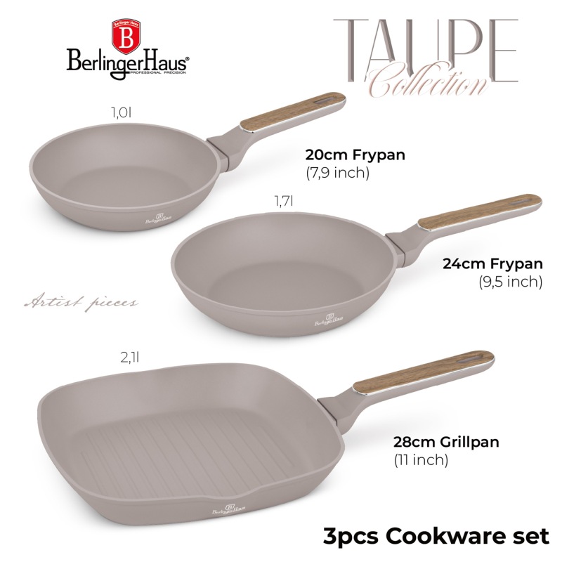 Sada pánví s titanovým povrchem 3 ks Taupe Nordic Collection