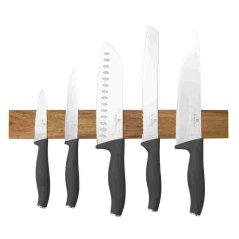 Set cutite cu suport magnetic din lemn de salcam 6 buc Colectia Antracit