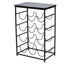 Rack de vin din metal și rack de vin de acacia pentru 12 sticle negru