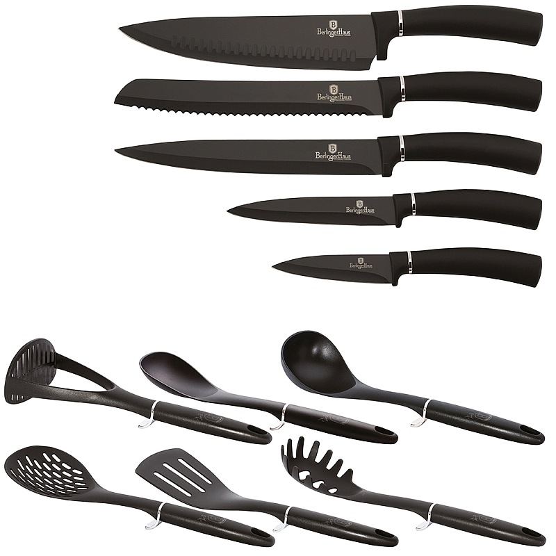 Sada nožů a kuchyňského náčiní ve stojanu 12 ks Royal Black Collection