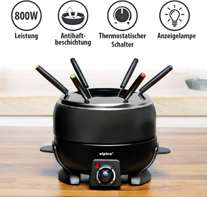 Elektrické fondue + 6 vidliček 2,3 l černá