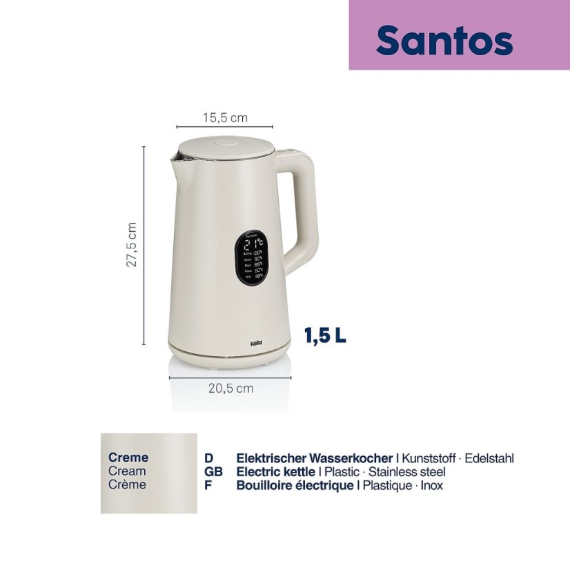 Rychlovarná konvice Santos digitální plast krémová 1,5l