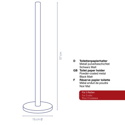 Držák toaletního papíru Carta kovový černý 57,0cm 15,0cm