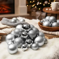 Set de 26 bolas de Navidad plateadas