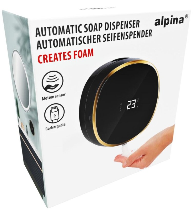 Bezdotykový dávkovač mydla automatický čierna / zlatá