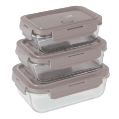 Dóza na potraviny s víkem skleněná sada 3 ks Taupe Collection