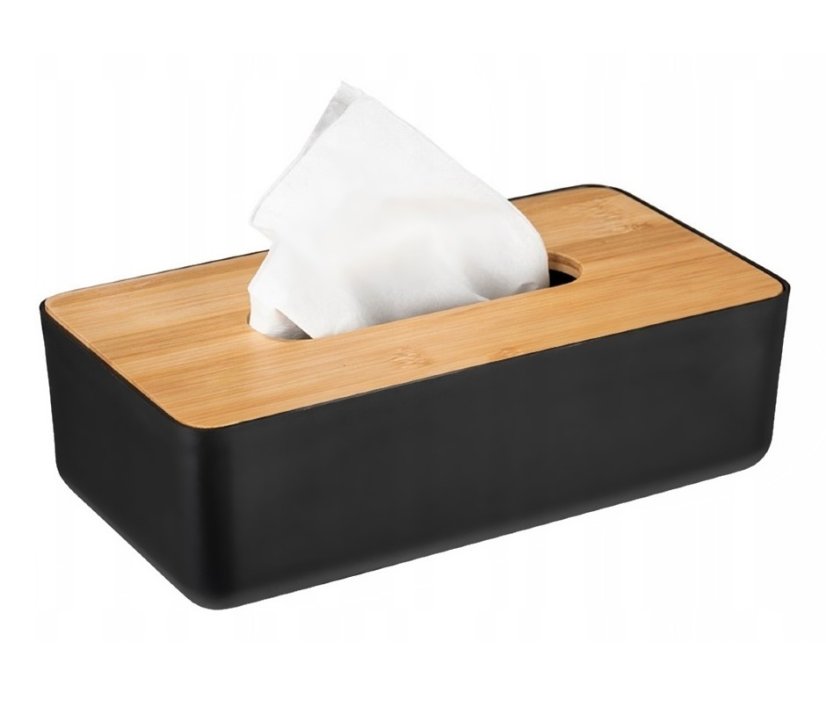 Box na vreckovky s bambusovým vekom 26 x 13 cm čierna