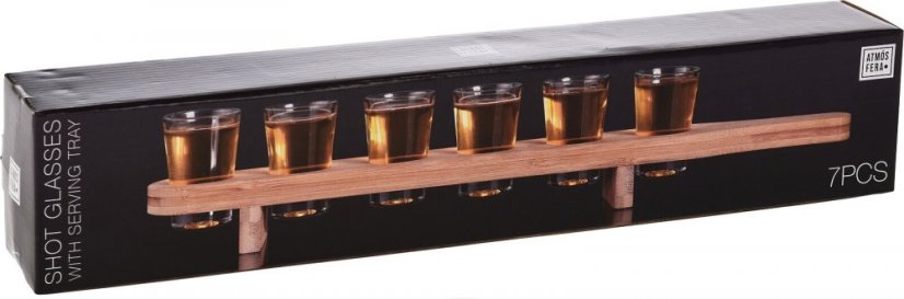 Panáky na alkohol v dřevěném stojanu sada 7 ks