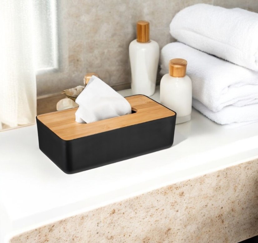 Box na vreckovky s bambusovým vekom 26 x 13 cm čierna