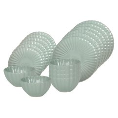 Jídelní sada talířů porcelánová PEARL 18 ks zelená